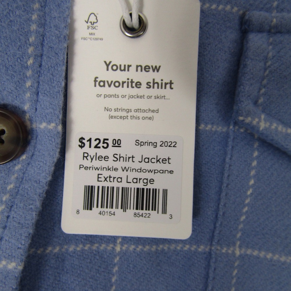 Marine Layer NEW NWT Womens XL Blue Rylee Shirt Jacket Periwinkle Windowpane - Picture 2 of 5